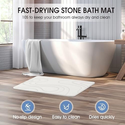 VEELOIM Stone Bath Mat, Diatomaceous Earth Bath Mat, Shower Mat White