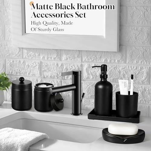 Bathroom Sets with Shower Curtain and Rugs, 22 Pcs Black Bathroom Accessories with Trash Can, Waterproof Shower Curtain, Bathroom Rugs Super Absorbent, Modern Bathroom Sets Complete Decor