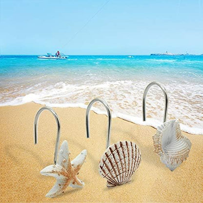 Seashell Shower Curtain Hooks,12PCS Anti Rust Decorative Hooks