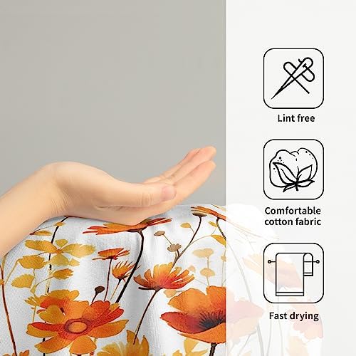 Fall Floral Hand Towels Set of 2, 28 x 14 Inch Autumn Orange Wildflowers Leaves Plant Bathroom Towel Soft Absorbent Kitchen Hotel Spa Gym Towel Thanksgiving Decor Gifts