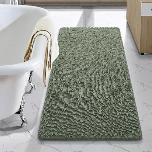 LOCHAS Luxury Bathroom Rug Shaggy Bath Mat 24 x 44 Inch, Sage Green
