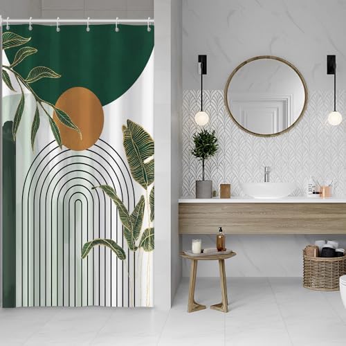 Abstract Boho Green Stall Shower Curtain with Hooks 48x72 Inch