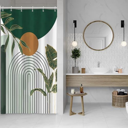 Abstract Boho Green Stall Shower Curtain with Hooks 48x72 Inch