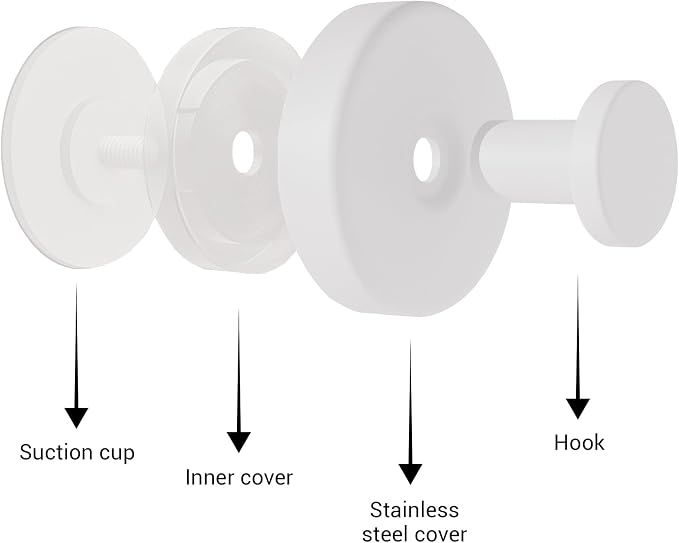 Suction Cup Hooks for Shower - 2 Pack, White - Stainless Steel, Strong Suction, No Drill, Removable Hanger, Tile Bathroom Kitchen Wall, Glass Door, Mirror Hook Hanging Robe, Towel Holder