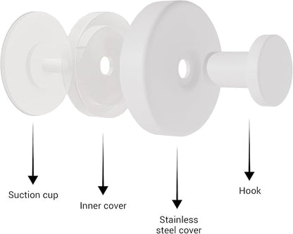 Suction Cup Hooks for Shower - 4 Pack, White - Stainless Steel, Strong Suction, No Drill, Removable Hanger, Tile Bathroom Kitchen Wall, Glass Door, Mirror Hook Hanging Robe, Towel Holder
