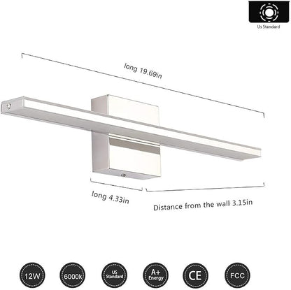 LED Vanity Light Bar 20 Inch Bathroom Light Fixtures 12W Over Mirror Lighting Chrome Vanity Lights Fixtures Modern Bathrooms Lamps Acrylic Bath Wall Light Fixtures