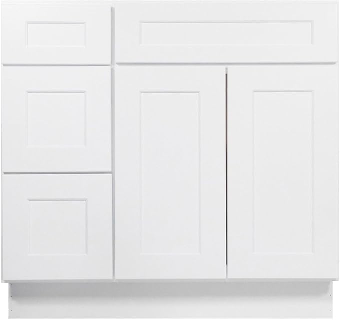Furinno Shaker Drawers Left Bath Vanity Cabinet Without Top, Ready to Assemble, 21 D x 36 W x 34.5 H, White