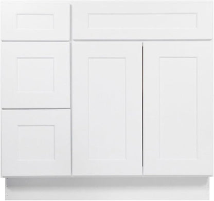 Furinno Shaker Drawers Left Bath Vanity Cabinet Without Top, Ready to Assemble, 21 D x 36 W x 34.5 H, White