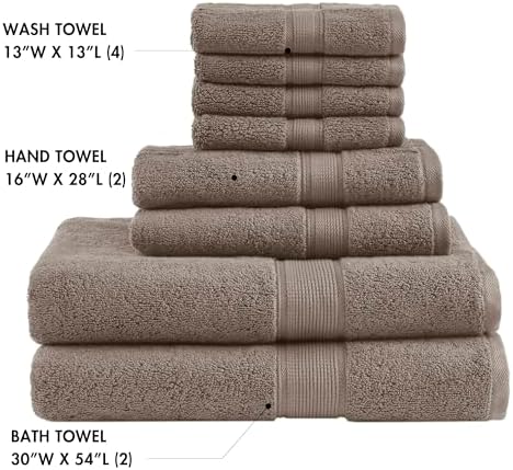 Madison Park 800GSM 100% Cotton Bathroom Bath Towel Set of 8, Mocha