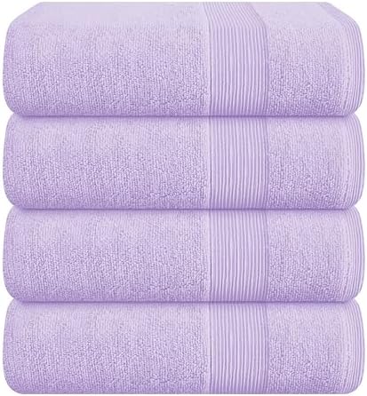 Belizzi Home 4 Pack Bath Towel Set 27x54, 100% Ring Spun Cotton, Ultra Soft Highly Absorbent Machine Washable Hotel Spa Quality Bath Towels for Bathroom, 4 Bath Towels - Purple