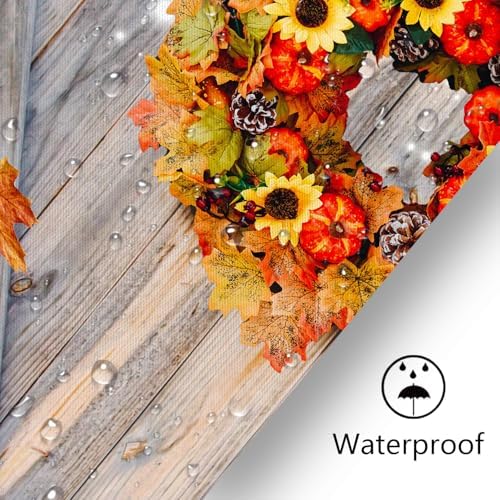 Fall Shower Curtain, Rustic Autumn Pumpkins Wood Barn Door Sunflowers Thanksgiving Harvest Farmhouse Bathroom Decor, Waterproof Cloth Fabric Bath Curtain with Hooks 72 x 72 inch