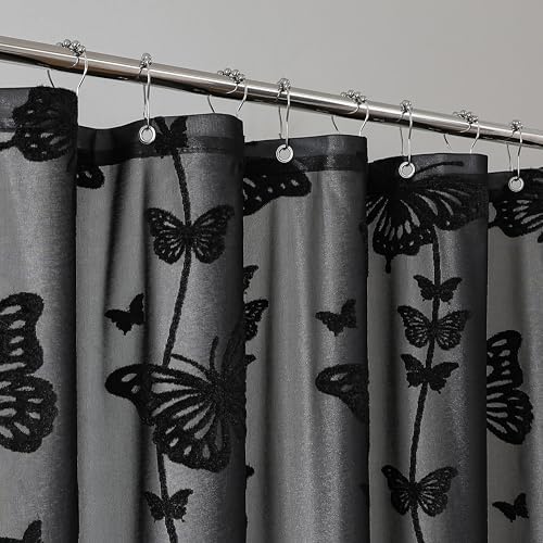 Onalasyc Black Butterfly Shower Curtain,Lace Sheer Shower Curtain,72x72in