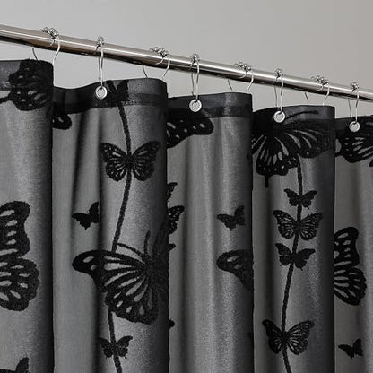 Onalasyc Black Butterfly Shower Curtain,Lace Sheer Shower Curtain,72x72in