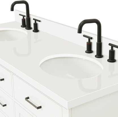 ARIEL Hepburn 60-inch Bathroom Vanity with Sink,Solid Wood, 1.5-inch Pure White Quartz Countertop & Backsplash, Double Oval Porcelain Sink, 4 Soft Closing Doors, 6 Dovetail Drawers, White