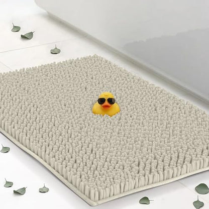 Chenille Bath Mats 47"x21", Ivory White Plush Absorbent Quick Dry, Soft & Machine Washable, Non Slip Carpet for Bathroom, Thick Bathroom Rugs, Shower Restroom Rug Mat, Alfombras De Bano, Bathrugs