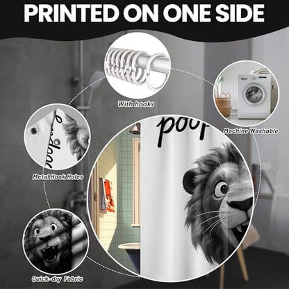 Extra Tall Shower Curtain XL Funny Lion, 70 x 96 Inchs