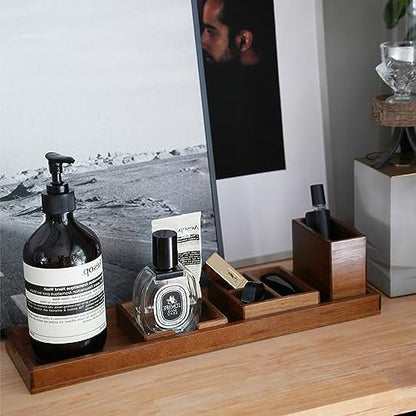 Wood Vanity Tray Set, 6-Piece Countertop Organizer for Small Items