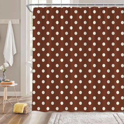 Polka Dot Shower Curtain Brown White Dots Vintage Retro Fabric Decorative Bathroom Curtains with Hooks,75" Wx70 H
