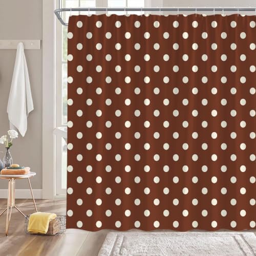 Polka Dot Shower Curtain Brown White Dots Vintage Retro Fabric Decorative Bathroom Curtains with Hooks,70" Wx84 H
