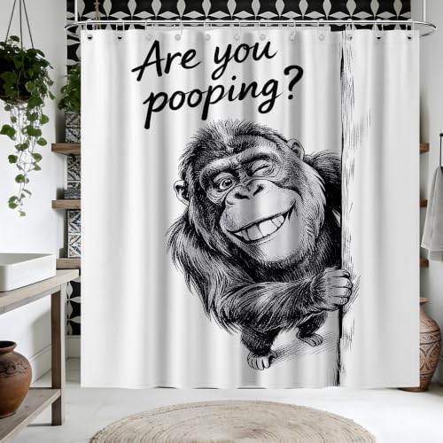 Extra Tall Shower Curtain XL Funny Grey Monkey, 70 x 96 Inchs