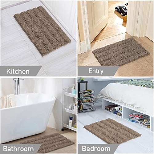 Turquoize Bathroom Rug 20"x32", Absorbent Chenille Bath Rug, Taupe Brown