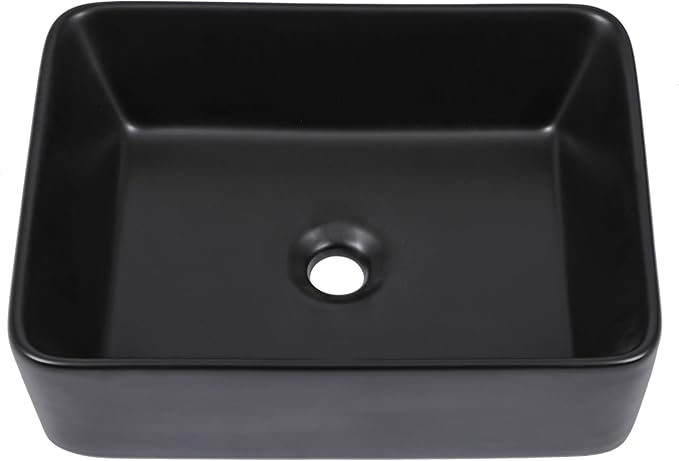 Sarlai Bathroom Vessel Sink - 19"x15" Modern Bathroom Sink Rectangular Above Counter Black Porcelain Ceramic Bathroom Vessel Vanity Sink Art Basin