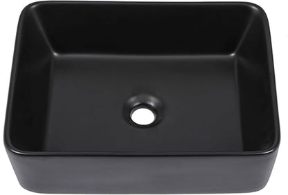 Sarlai Bathroom Vessel Sink - 19"x15" Modern Bathroom Sink Rectangular Above Counter Black Porcelain Ceramic Bathroom Vessel Vanity Sink Art Basin