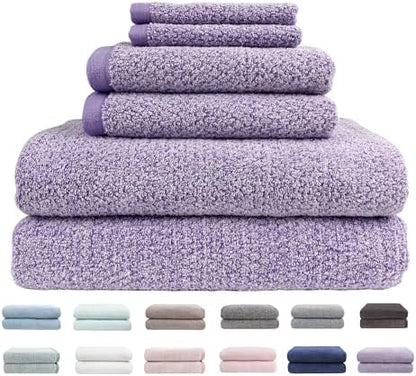 Everplush Diamond Jacquard 6 Pieces Bath Towel Set, Luxury Super Soft Oversized Towels, Highly Absorbent Diamond Jacquard Quick Dry Bath Towel for Lavender Towels Bathroom Sets