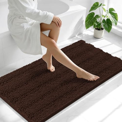 Smiry Thick Chenille Bathroom Runner Rugs 59x20, Absorbent Bath Mat, Brown