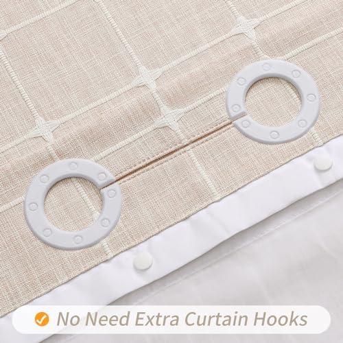 MitoVilla No Hooks Needed Boho Farmhouse Shower Curtain with Snap-in Liner, Cotton Linen Fabric Shower Curtains with Tassels for Rustic Neutral Bathroom Decor, Beige/Cream, 72 x 74