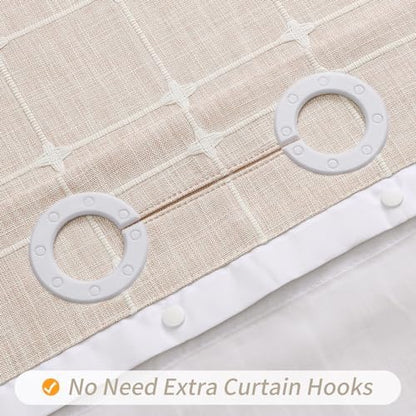MitoVilla No Hooks Needed Boho Farmhouse Shower Curtain with Snap-in Liner, Cotton Linen Fabric Shower Curtains with Tassels for Rustic Neutral Bathroom Decor, Beige/Cream, 72 x 74