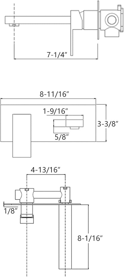 sumerain Brushed Nickel Bathroom Faucet Wall Mount Lavatory Sink Faucet with Rough-in Valve, Left-Handed Single Handle