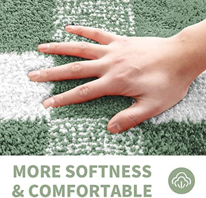 CozeCube Sage Green Checkered Bath Mat 24"x16" Non Slip Washable Rug