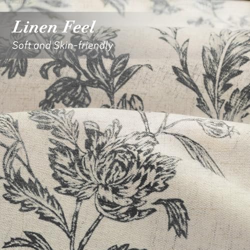 Black Floral Shower Curtain,Vintage Linen Beige Cottagecore Shower Curtains for Bathroom, 72" W x 78" L