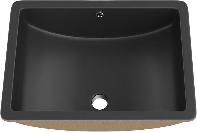 Black Undermount Bathroom Sink 21.1"x15.1"Ceramic Basin | Modern Porcelain Under Counter Bathroom Vanity Sink, Interior Bowl 19.2"x 13.1", Rectangular Undermount Basin with Overflow
