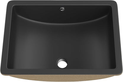 Black Undermount Bathroom Sink 21.1"x15.1"Ceramic Basin | Modern Porcelain Under Counter Bathroom Vanity Sink, Interior Bowl 19.2"x 13.1", Rectangular Undermount Basin with Overflow