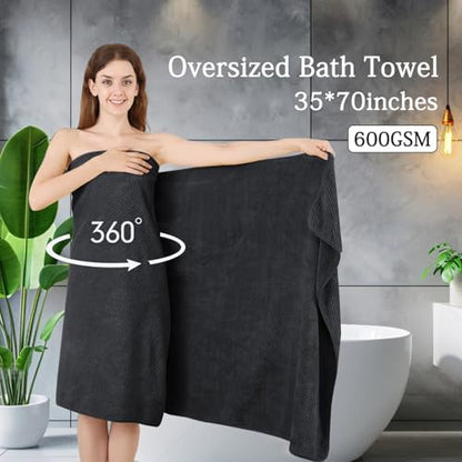 Black Bath Towels Set 35x70 Inches - Luxury 600 GSM Oversized Bath Sheet Towel,Extra Large Microfiber - Quick Dry,Highly Absorbent,Super Soft Shower Towels Spa Hotel Bathroom Towel Set (4-Pack)