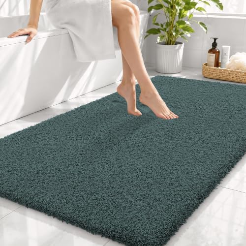 OLANLY Microfiber Large Bathroom Rugs 44x32, Soft Bath Mat, Blackish Green