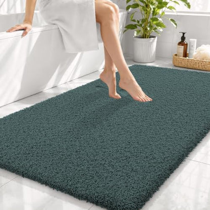 OLANLY Microfiber Large Bathroom Rugs 44x32, Soft Bath Mat, Blackish Green