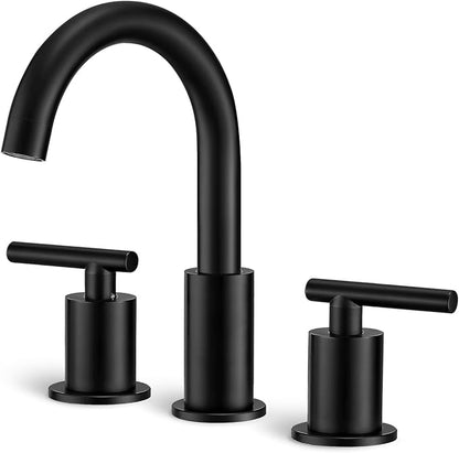 Matte Black Bathroom Faucet 3 Hole, 8 Inch Widespread, 2 Handle Bathroom Sink Faucet, Modern Vanity Faucet for Bathroom Sink with 360° Swivel Spout