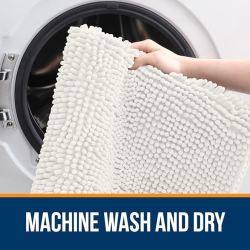 OLANLY Chenille Bathroom Rugs Mats Sets 2 Piece, 30"x20"+24"x20", Ivory