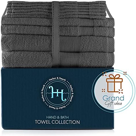 Hearth & Harbor Bath Towels for Bathroom - 100% Ring Spun Cotton Luxury Bathroom Towels - Ultra Soft & Highly Absorbent, Bath Towels Set of 10 - Dark Gray