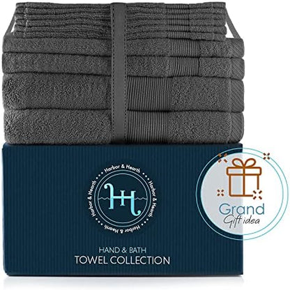 Hearth & Harbor Bath Towels for Bathroom - 100% Ring Spun Cotton Luxury Bathroom Towels - Ultra Soft & Highly Absorbent, Bath Towels Set of 10 - Dark Gray