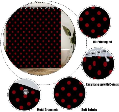 Polka Dot Shower Curtain Bathroom Decor with Hooks,70" Wx78 H