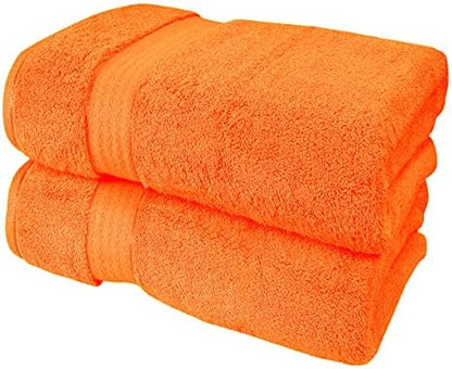 GLAMBURG 700 GSM Premium Cotton 2-Pack Oversized Extra Large Bath Sheet Set - 100% Combed Cotton - 2 Bath Sheets 35x70 - Luxury Hotel & Spa Quality - Durable Ultra Soft Highly Absorbent - Orange