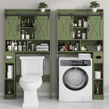 Vabches Over The Toilet Storage Cabinet with Sliding Doors, Green