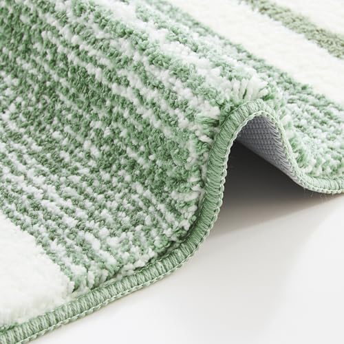 CozeCube Sage Green Striped 32"x20" Non Slip Washable Bath Mat