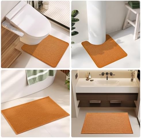 TYUU Bathroom Runner Rugs, Long Bath Mat Runner Washable Thin Quick Dry Low Pile Bathroom Runner Rugs Non Slip, Orange 16"x60"