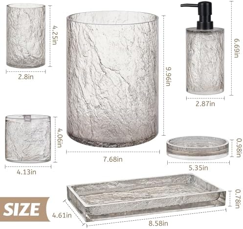 RQYIXI Resin 6-Piece Bathroom Accessories Set, Silver Crackle, Trash Can