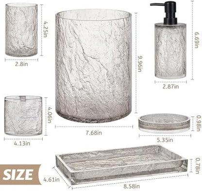 RQYIXI Resin 6-Piece Bathroom Accessories Set, Silver Crackle, Trash Can